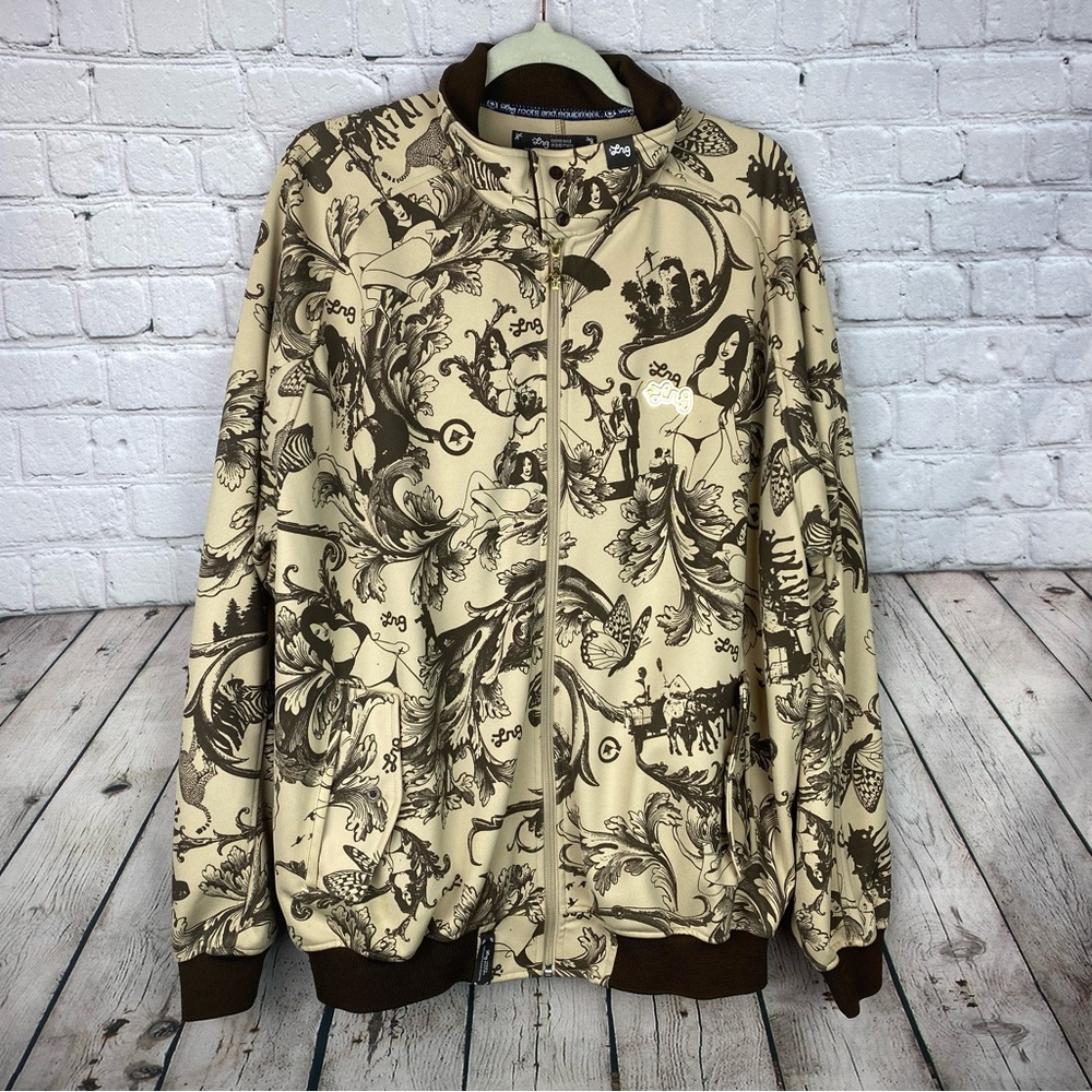 LRG Roots and Equipment XXL Mens Brown Tan Bikini Lady Zip Up Track Jacket NEW